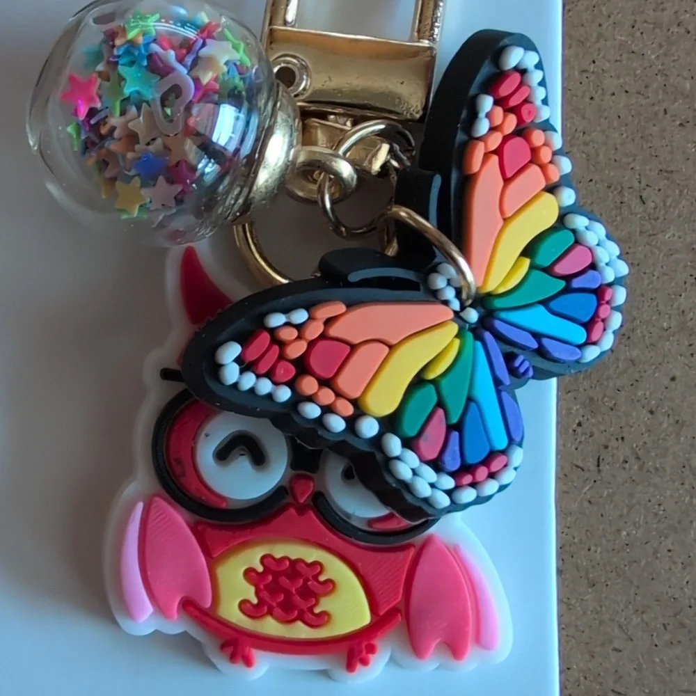 Colorful Owl and Butterfly Charm & Zipper Pull